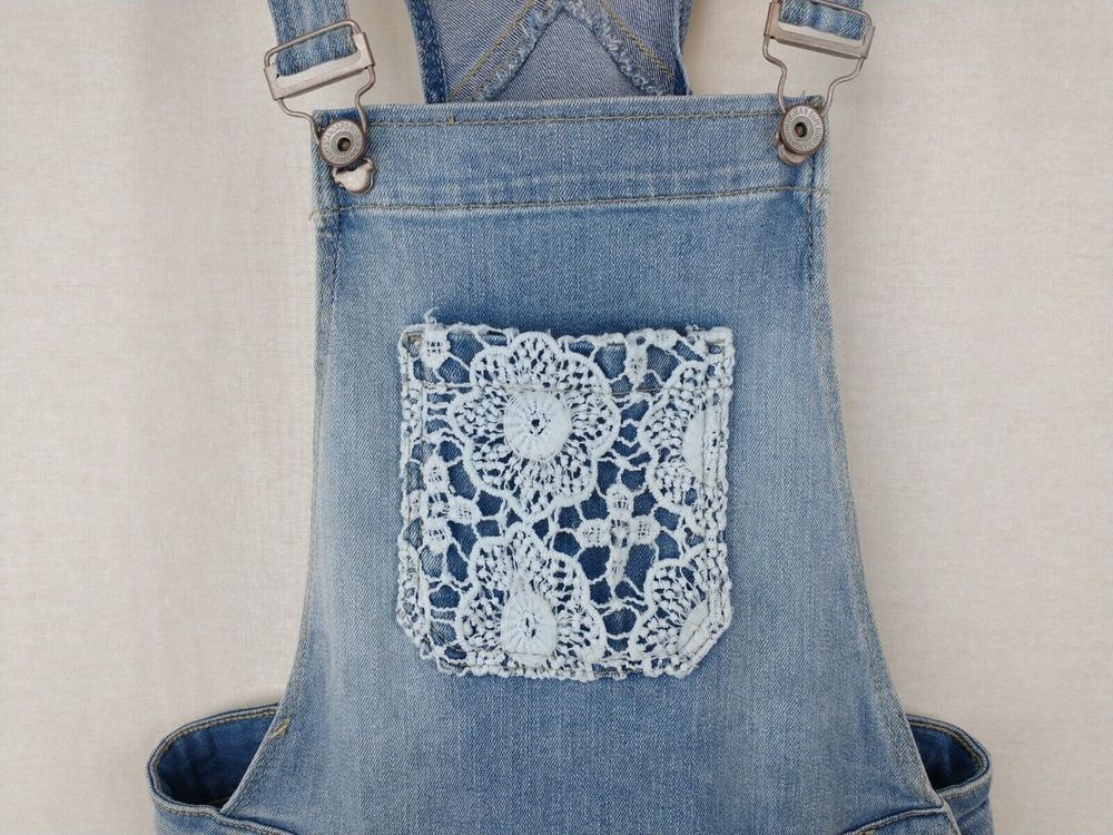 Vintage Superdry Blue Denim Pixie Dungarees Shorts Size XS - Picture 3 of 14
